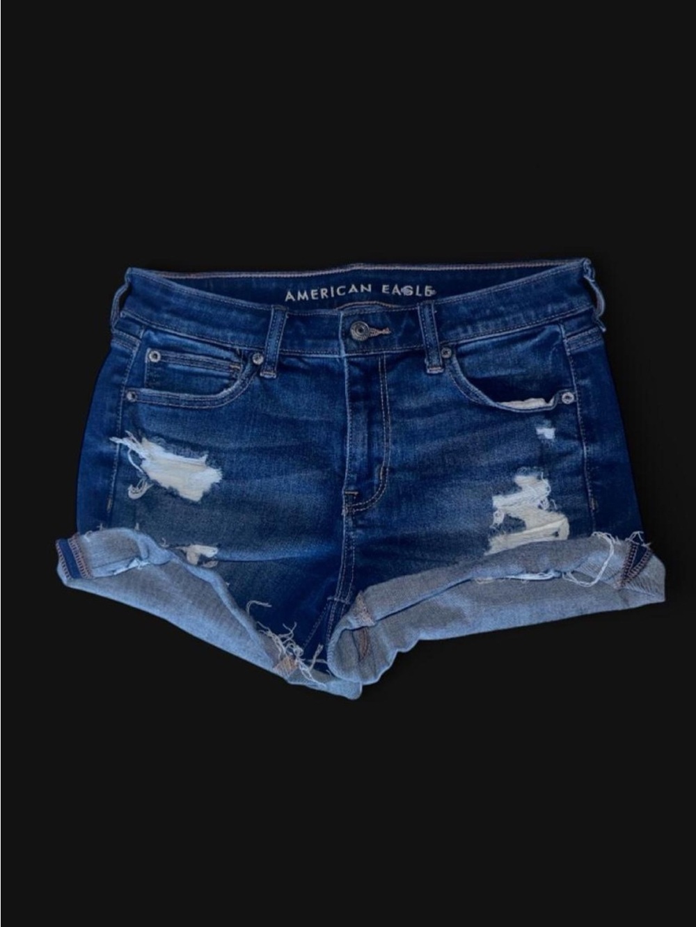 American Eagle AE Dark Blue Ripped Distressed Next Level Denim Short Shorts